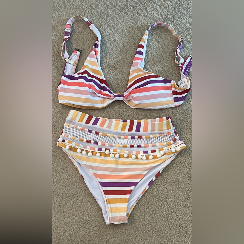 Red Dress Boutique size large striped bikini set